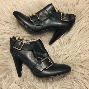 Nine West Black Ankle Boots Gold Buckles
